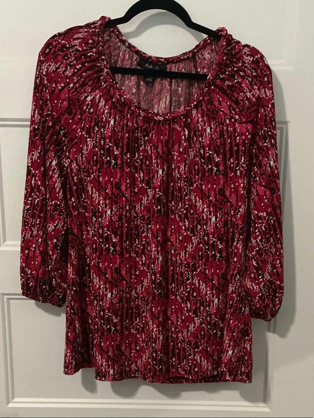 Style & Co. Red Printed Peasant Blouse